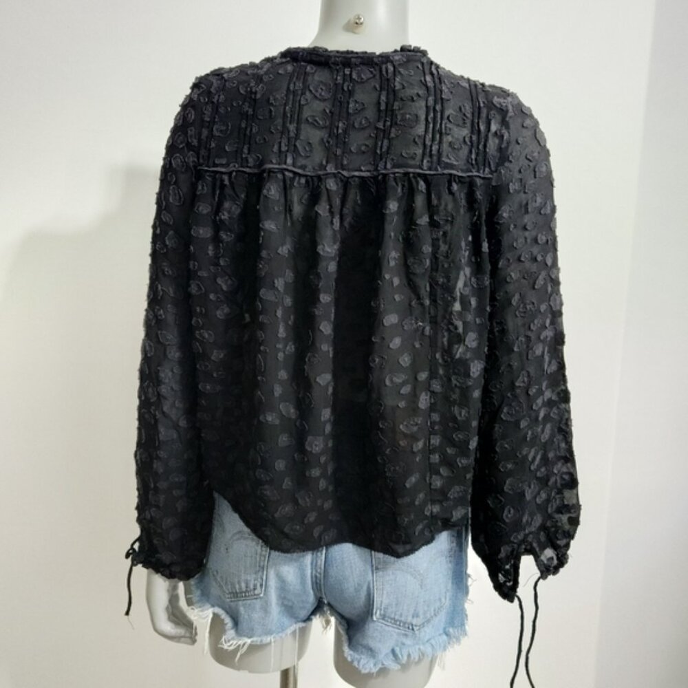 Aritzia X Wilfred Black Lourdes Collared Long Sleeve Sheered Blouse Size S - Picture 6 of 13